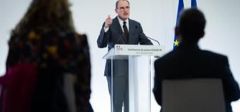 Le Premier ministre, Jean Castex, lors de la conférence de presse détaillant les conditions du reconfinement.
