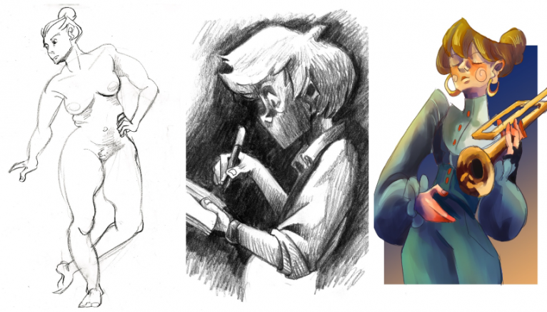 Quelques exemples de dessins réalisés par Pauline, "en seulement 30 minutes".